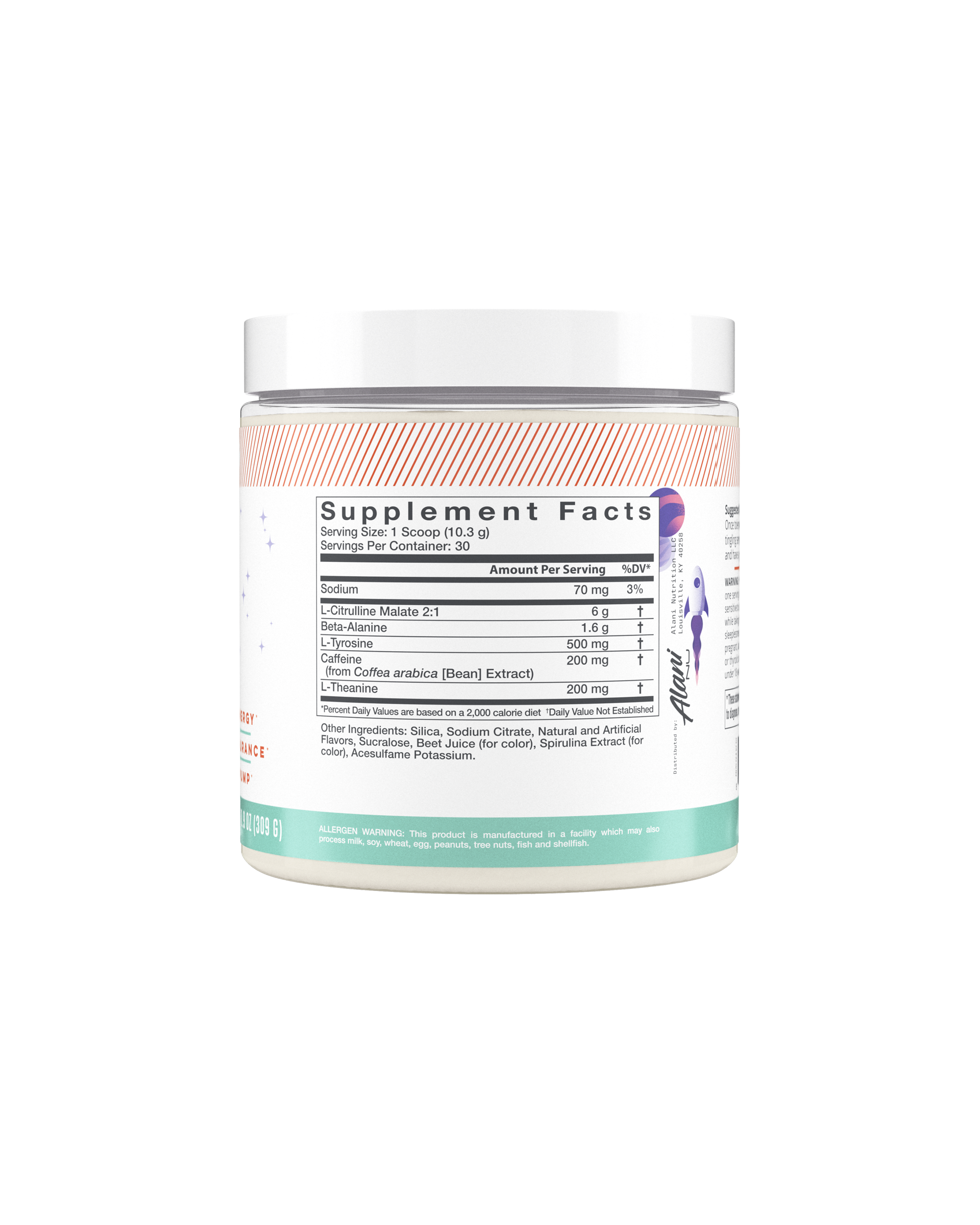 A back view of Pre-Workout in Galaxy Lemonade flavor highlighting supplement facts.
